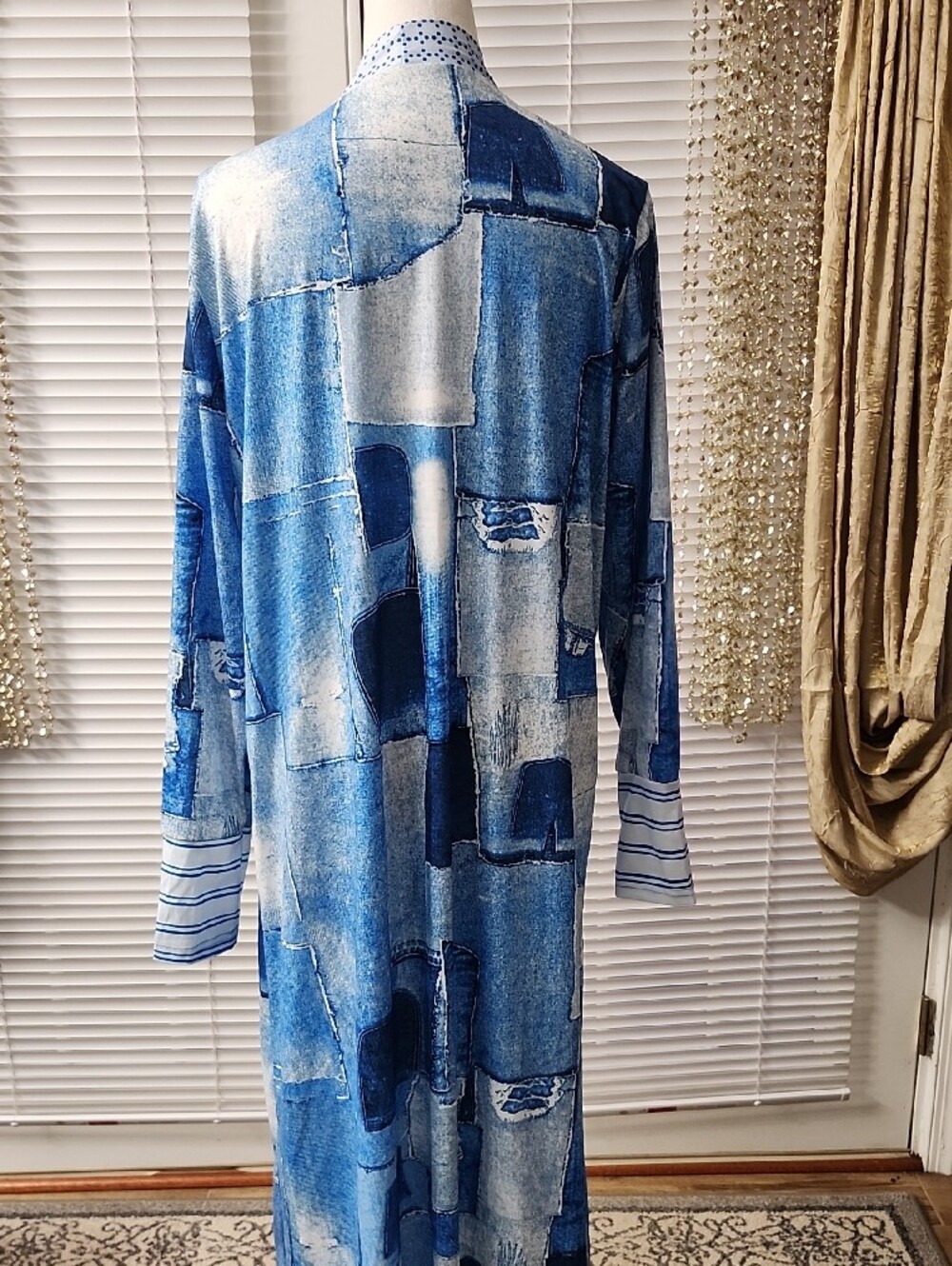 Blue Patchwork Print Long Duster Cardigan - Picture 3 of 5